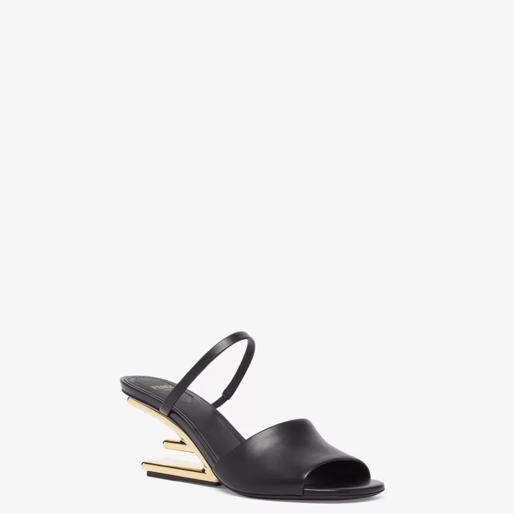 Slides E Sandali>Fendi Sandalo Tacco Medio In Pelle Nera