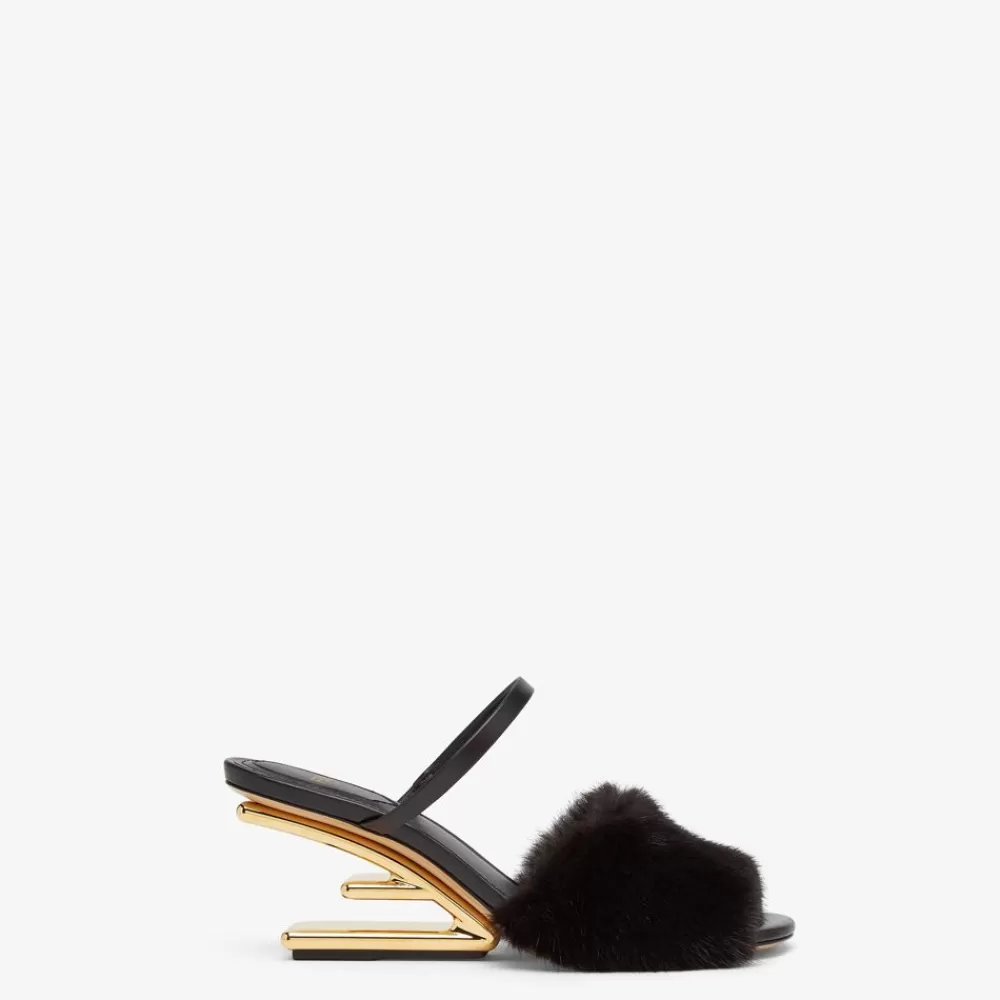 Slides E Sandali>Fendi Sandalo Tacco Medio In Visone Nero
