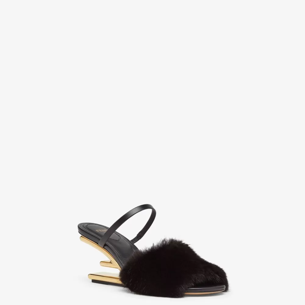 Slides E Sandali>Fendi Sandalo Tacco Medio In Visone Nero
