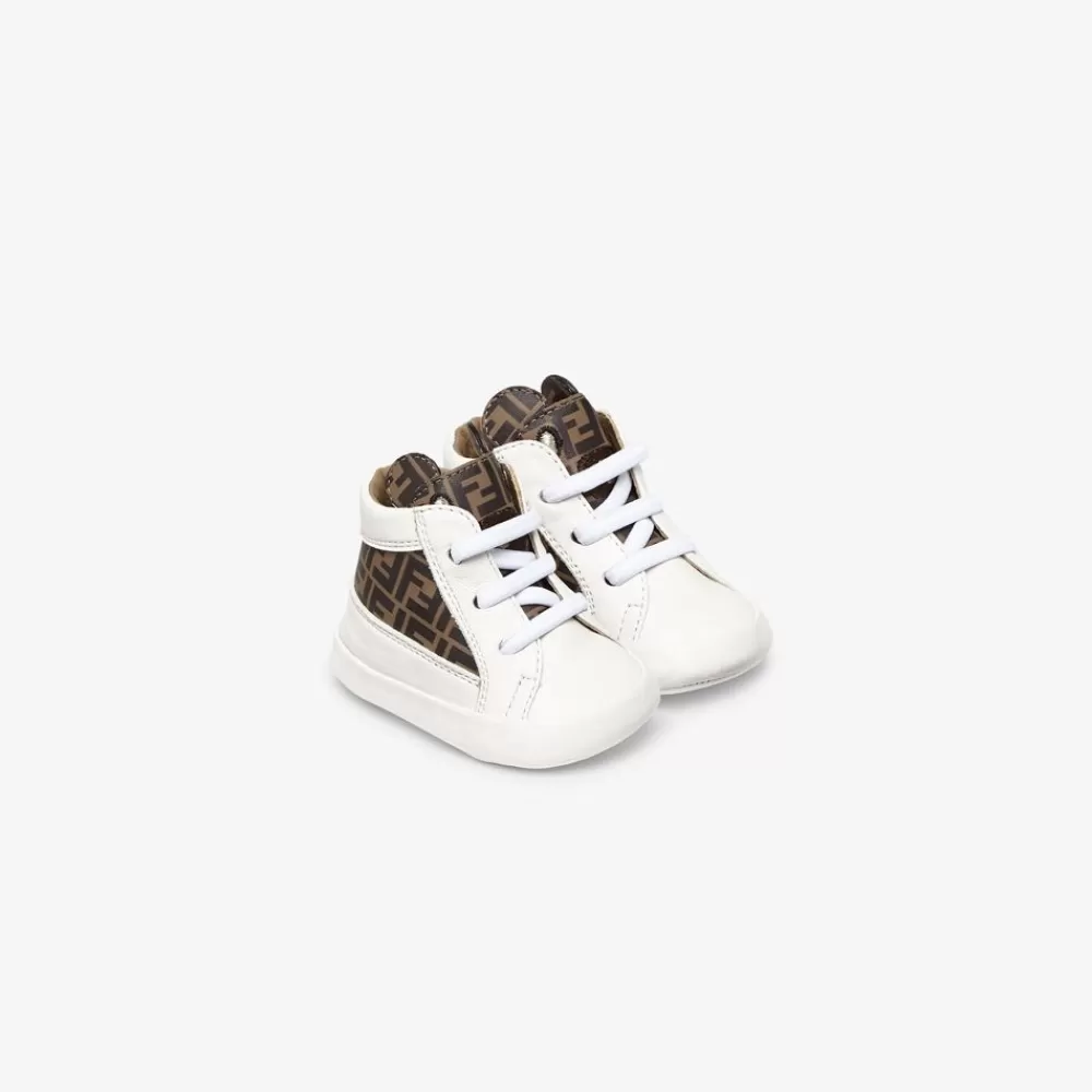 Bambina>Fendi Scarpine Baby In Nappa Bianche E Logo Ff Tabacco