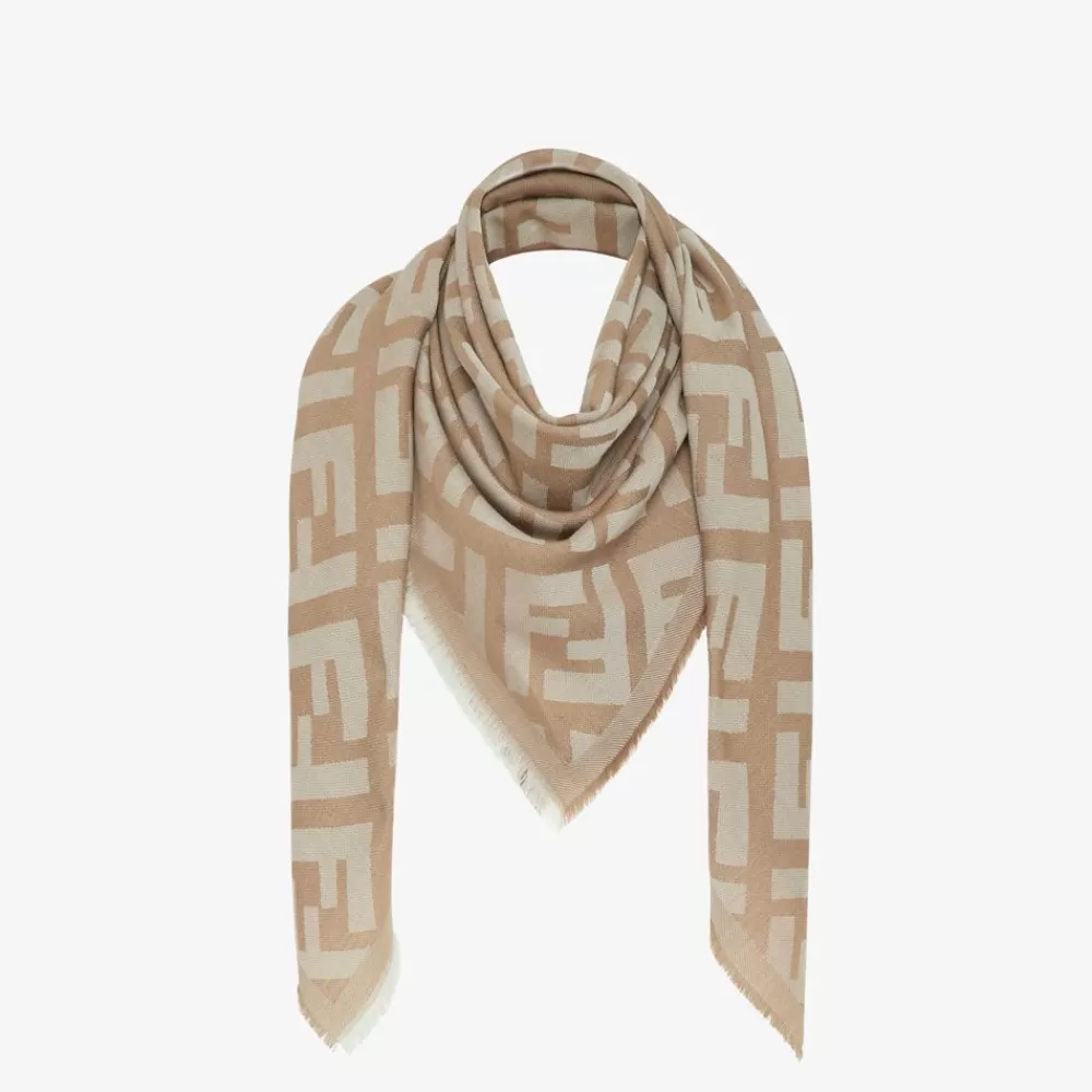 Sciarpe E Poncho>Fendi Scialle In Lana E Cashmere Beige