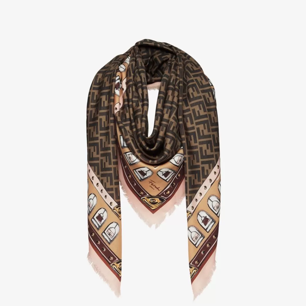 Sciarpe E Poncho>Fendi Scialle In Lana E Seta Marrone