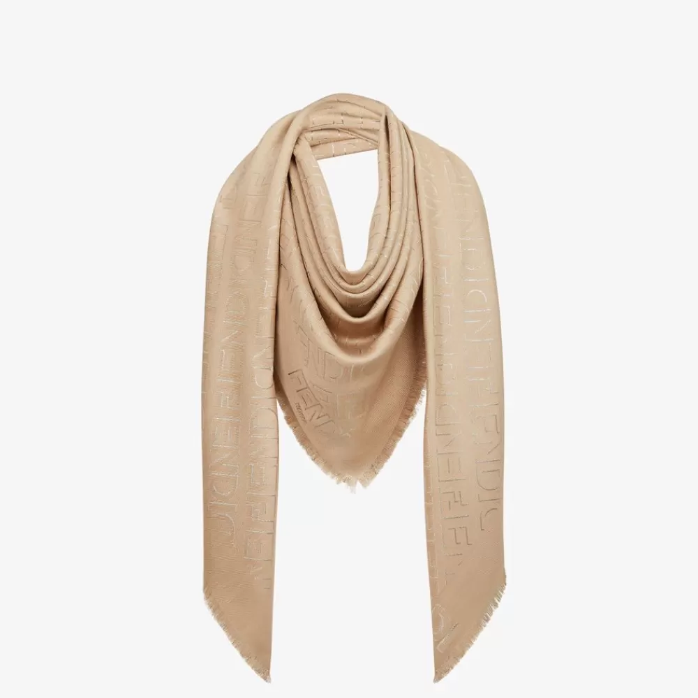 Sciarpe E Poncho>Fendi Scialle In Seta E Lana Beige