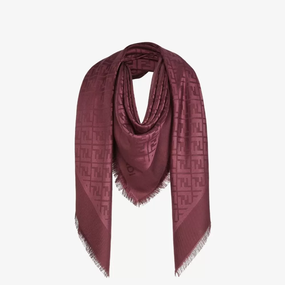 Sciarpe E Poncho>Fendi Scialle In Seta E Lana Bordeaux