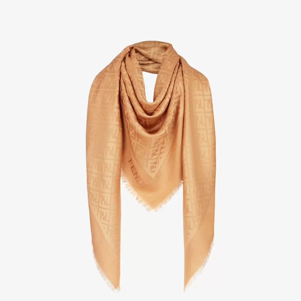 Sciarpe E Poncho>Fendi Scialle In Seta E Lana Color Caramello