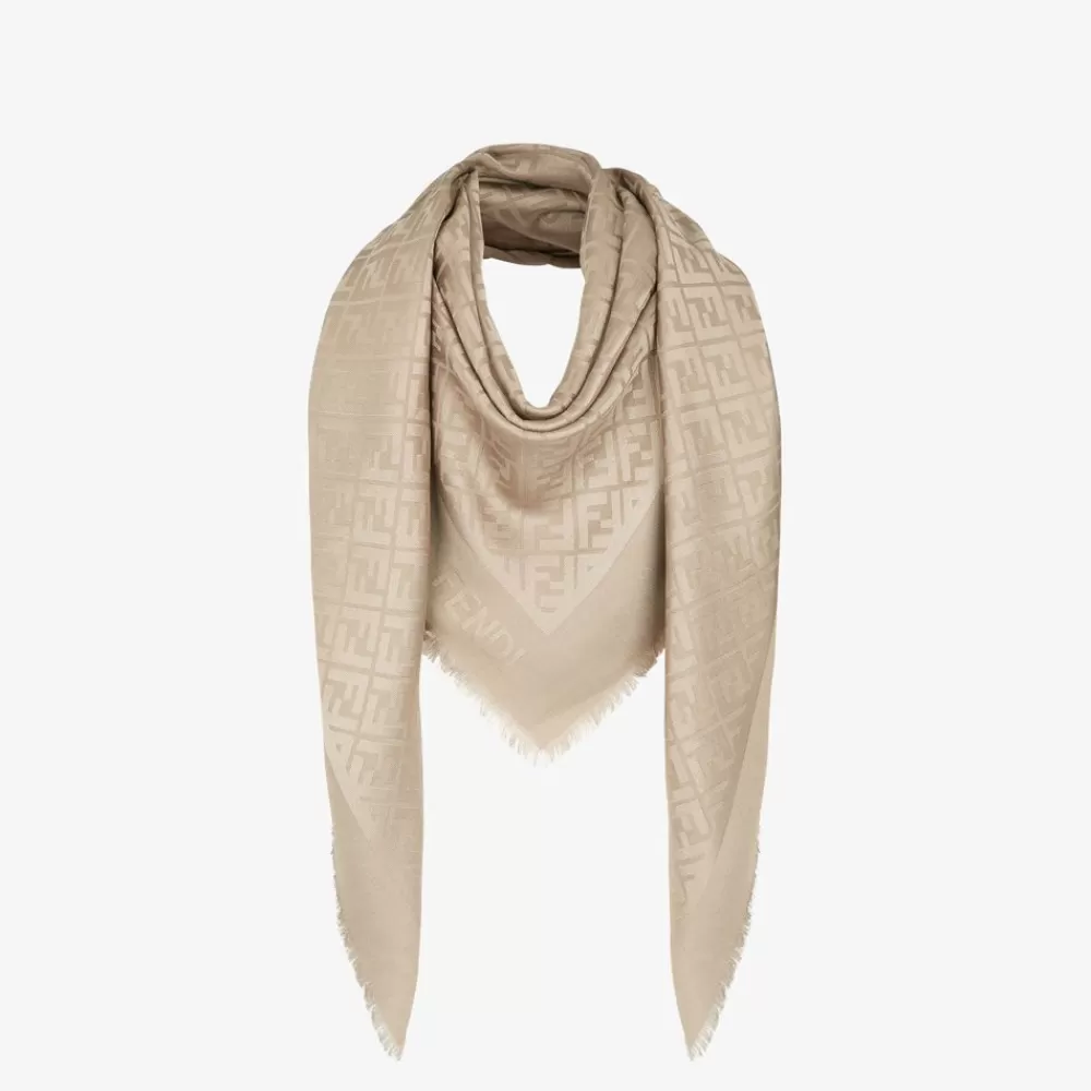 Sciarpe E Poncho>Fendi Scialle In Seta E Lana Tortora