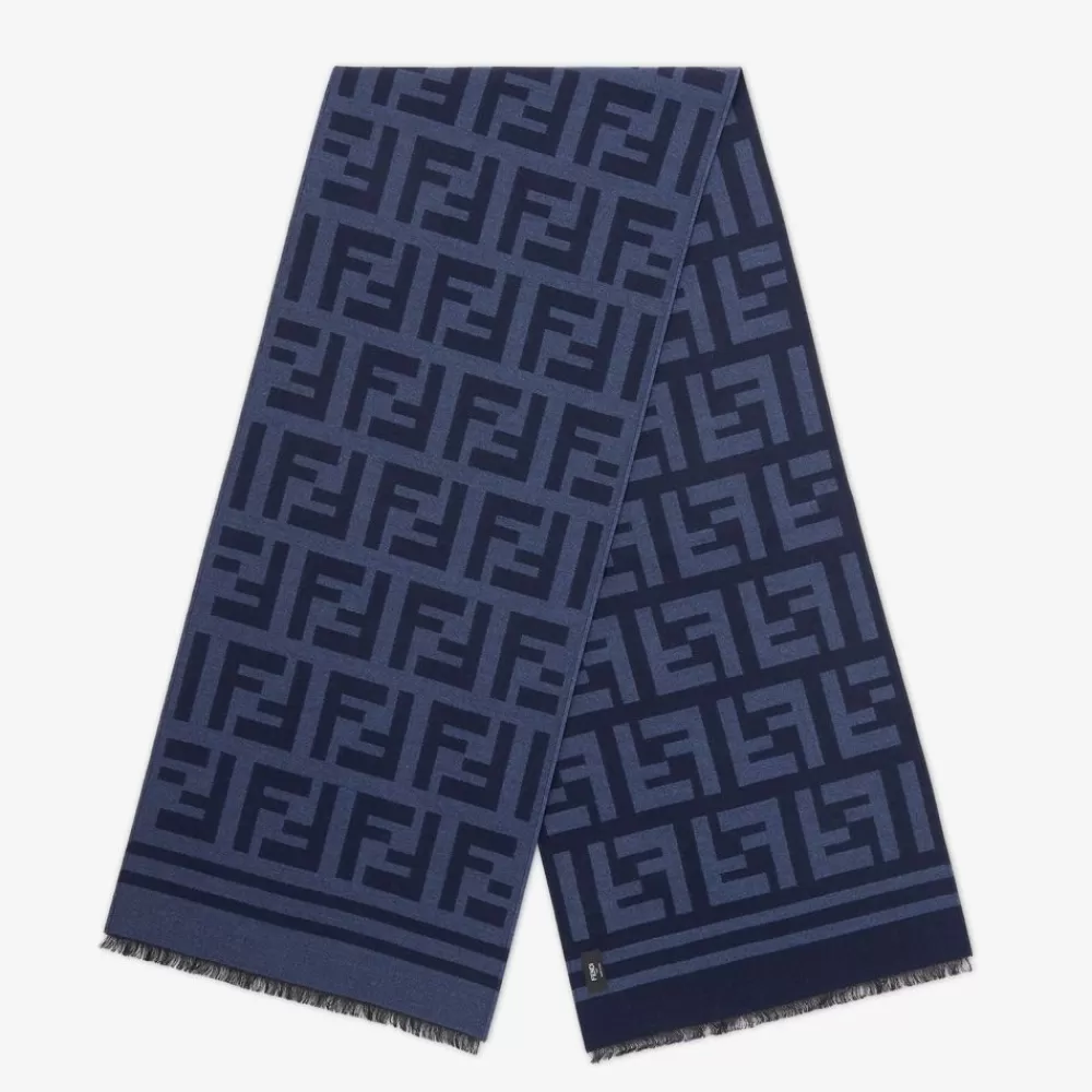 Sciarpe>Fendi Sciarpa In Lana E Seta Blu