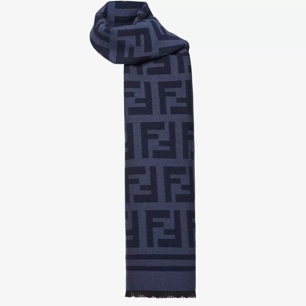 Sciarpe>Fendi Sciarpa In Lana E Seta Blu