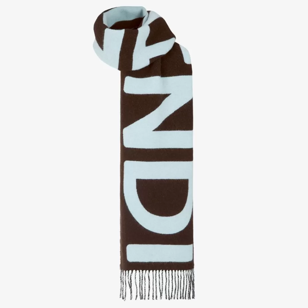 Sciarpe E Poncho>Fendi Sciarpa In Lana Marrone E Azzurro