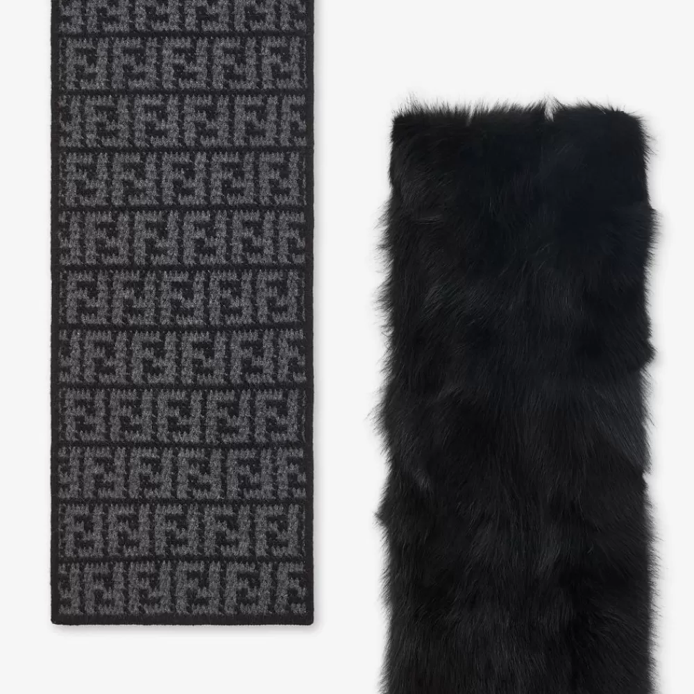 Sciarpe E Poncho>Fendi Sciarpa In Visone Nero E Lana
