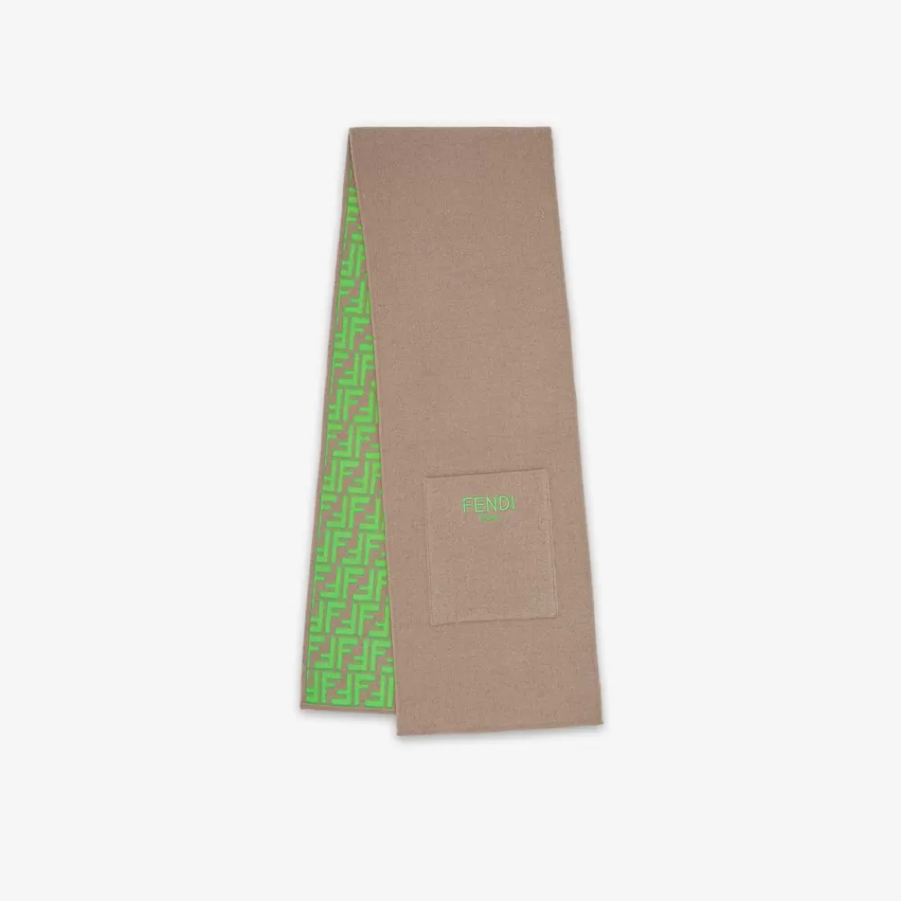 Accessori>Fendi Sciarpa Junior In Maglia Reversibile Beige E Verde