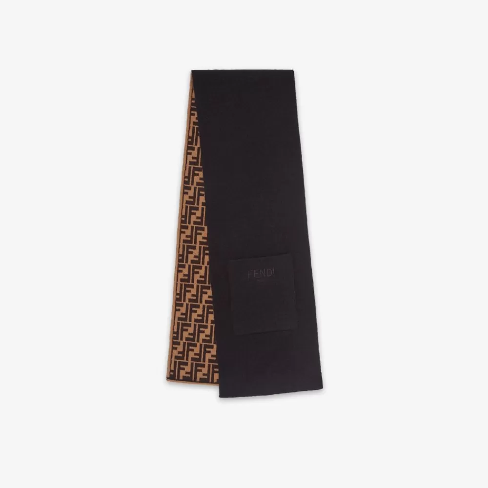 Accessori>Fendi Sciarpa Junior In Maglia Reversibile Nera E Tabacco