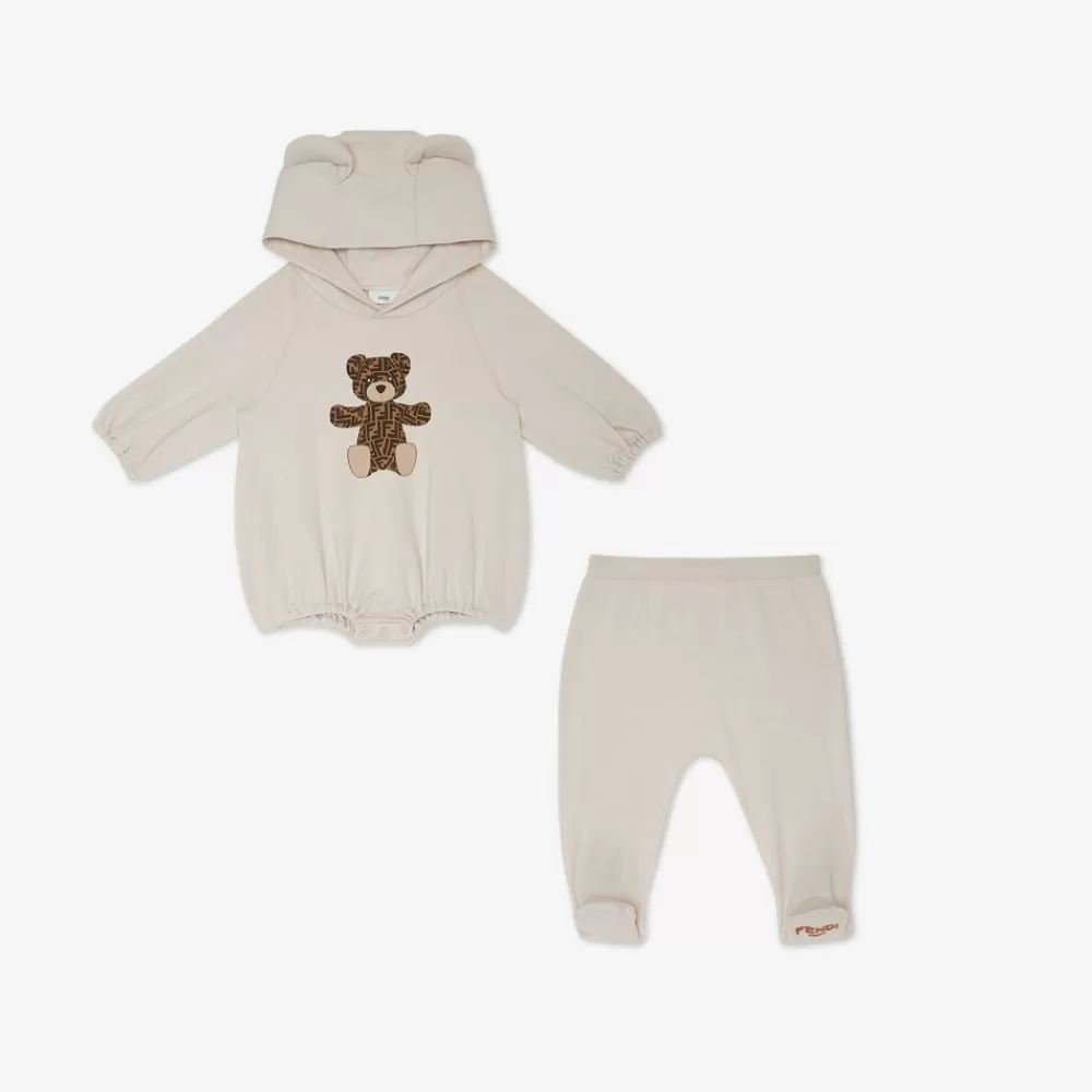 Bambina>Fendi Set Baby In Jersey Beige Con Stampa Orso