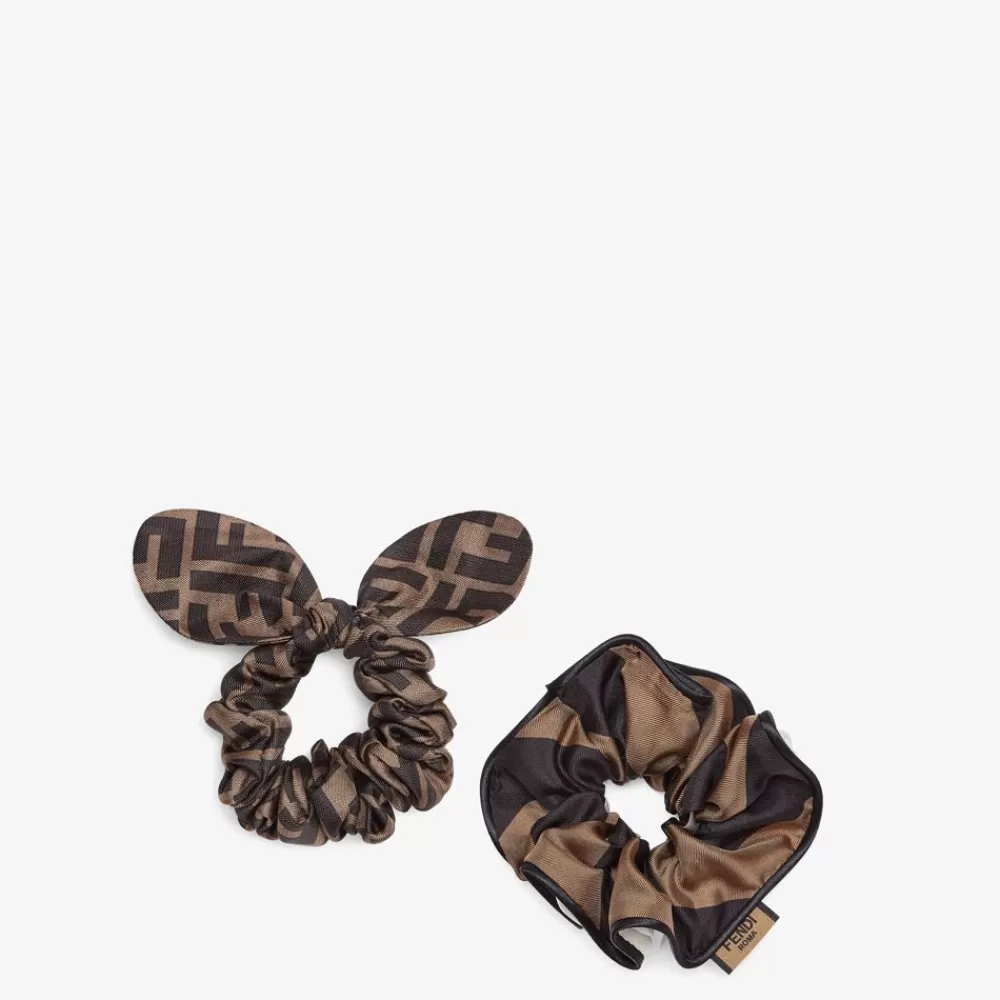 Accessori Per Capelli>Fendi Set Di Due Elastici In Seta Marrone