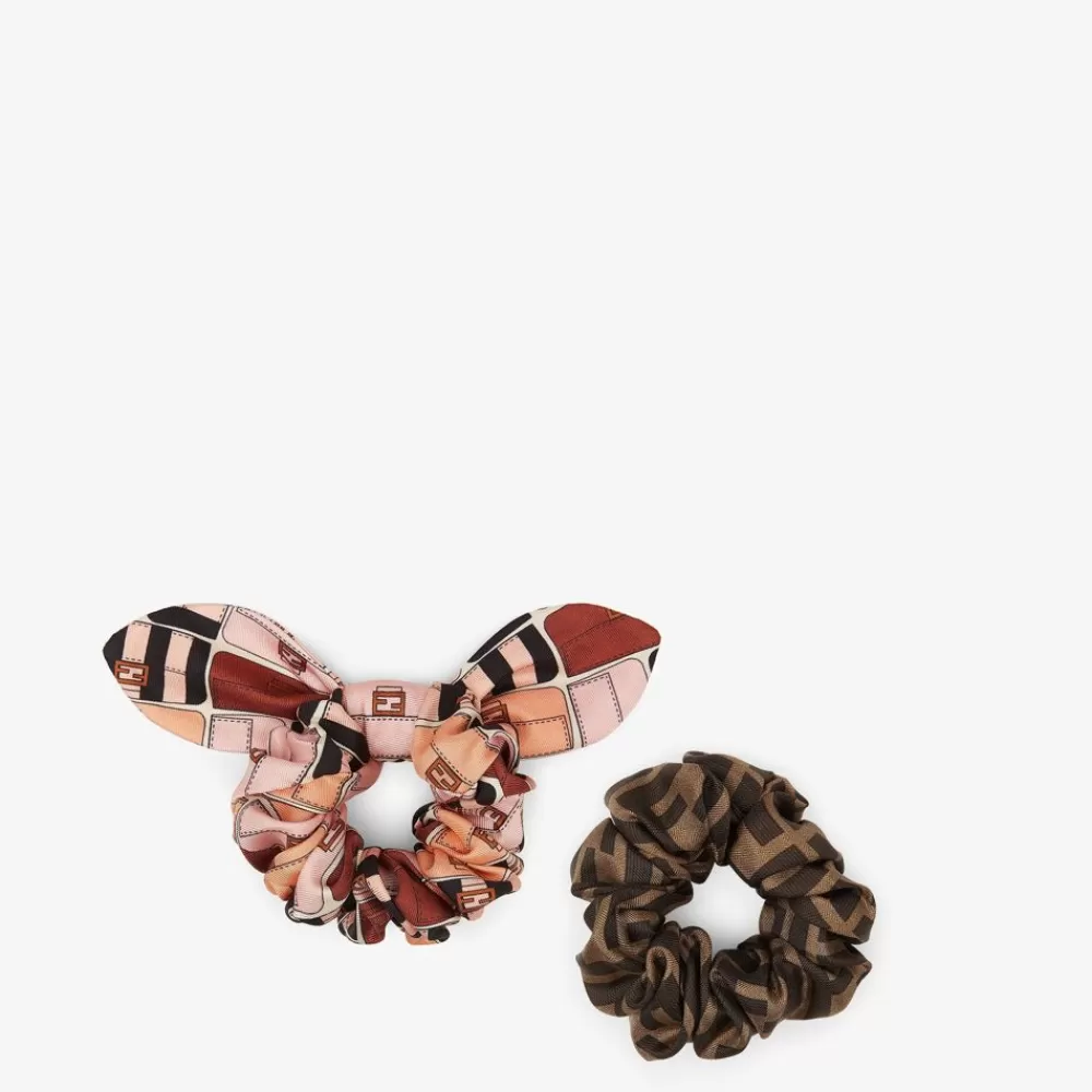 Accessori Per Capelli>Fendi Set Di Due Elastici In Seta Multicolor