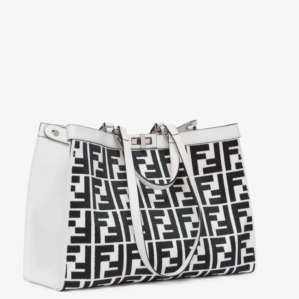 Borse Tote>Fendi Shopper In Canvas Bianca Con Ricamo Ff