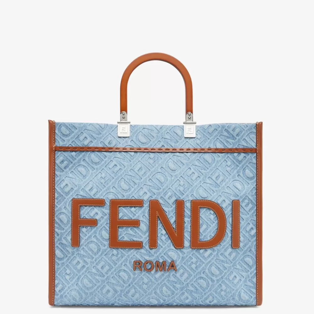 Borse Tote>Fendi Shopper In Denim Azzurro
