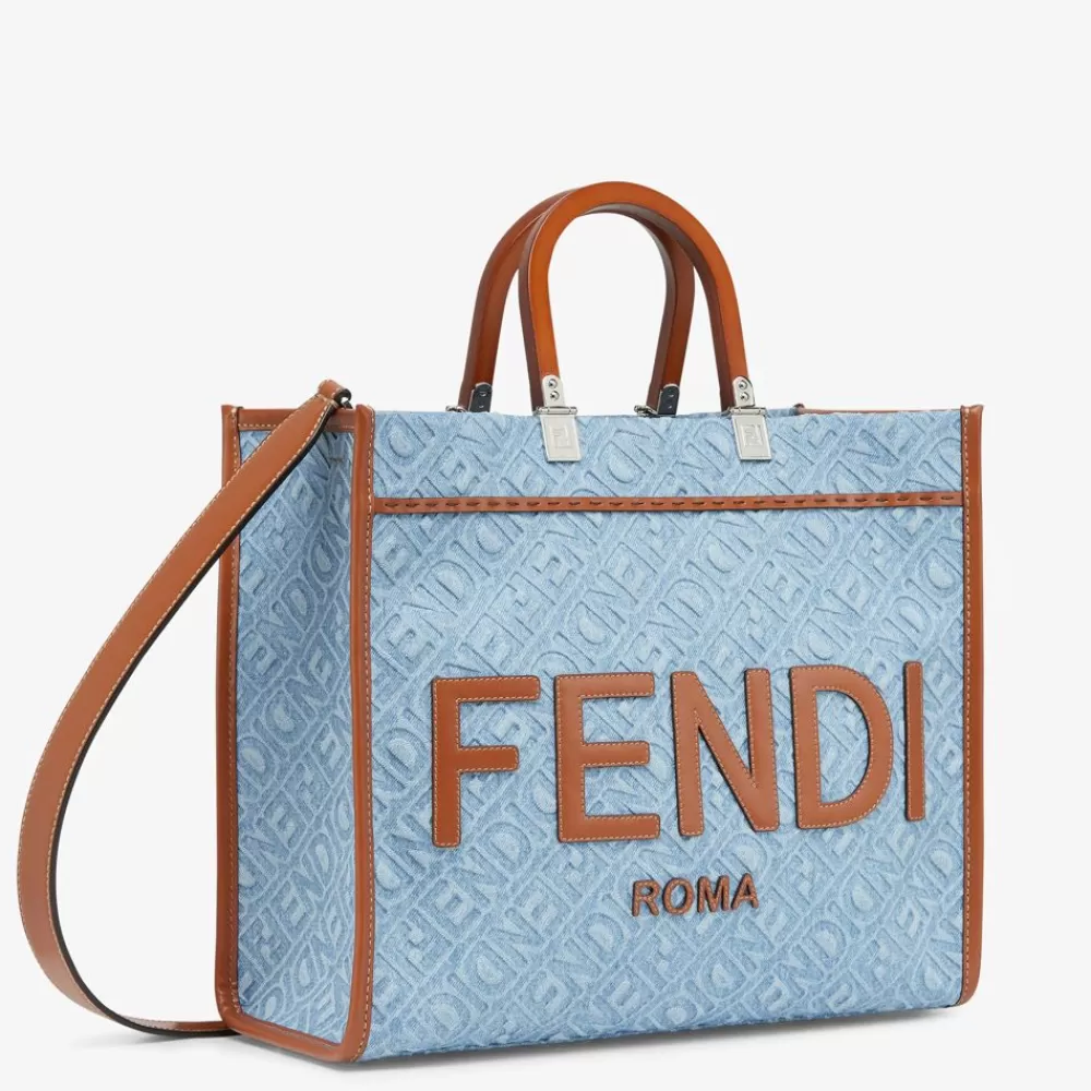 Borse Tote>Fendi Shopper In Denim Azzurro
