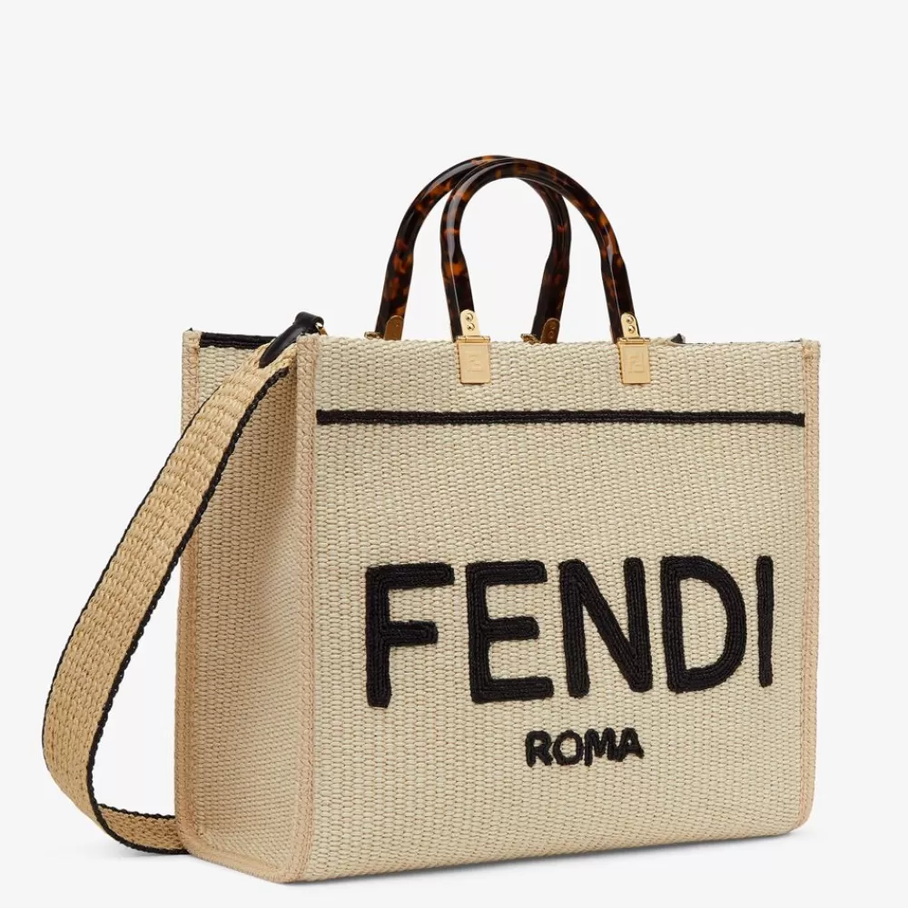 Borse Tote>Fendi Shopper In Paglia Naturale E Nera