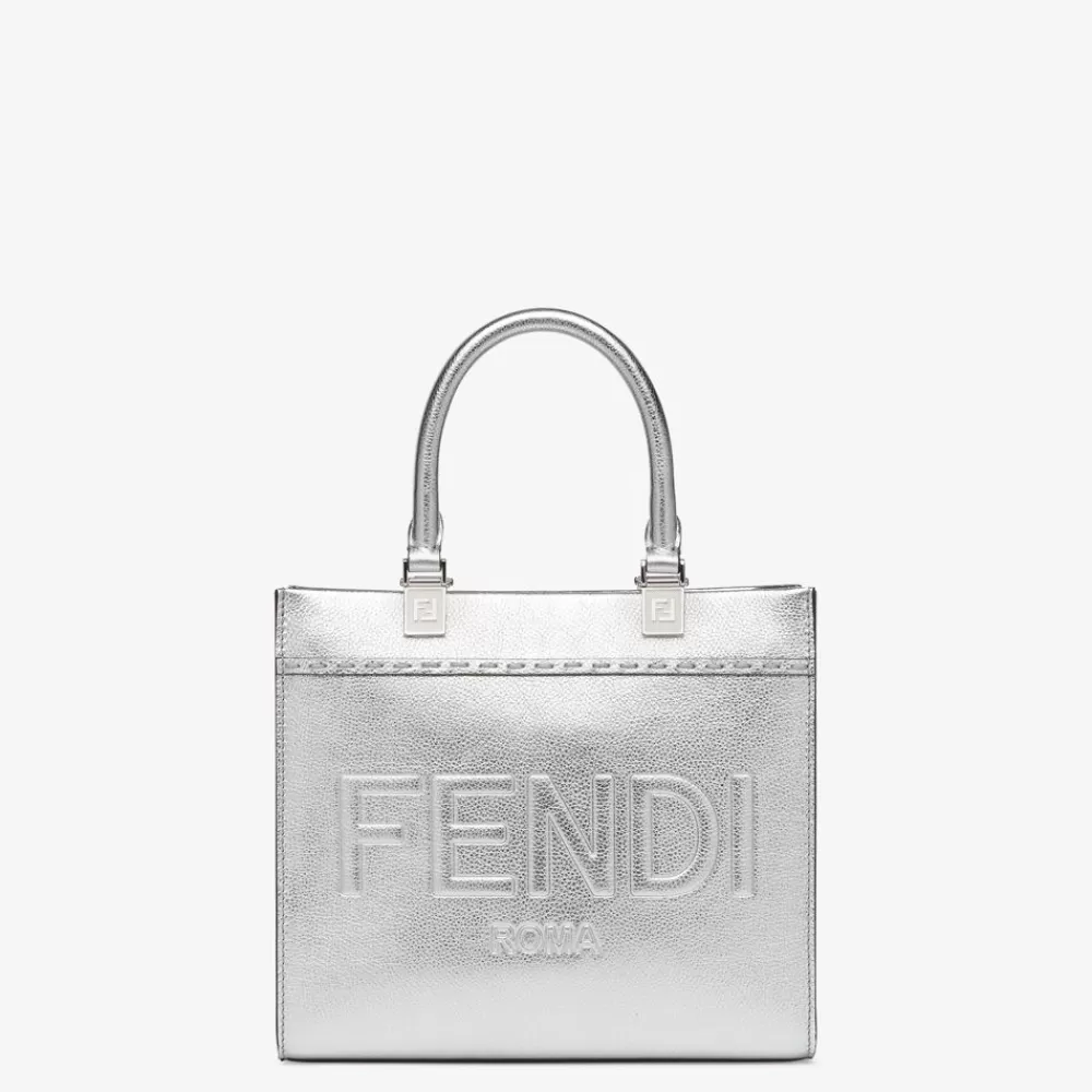 Borse Tote>Fendi Shopper In Pelle Argento