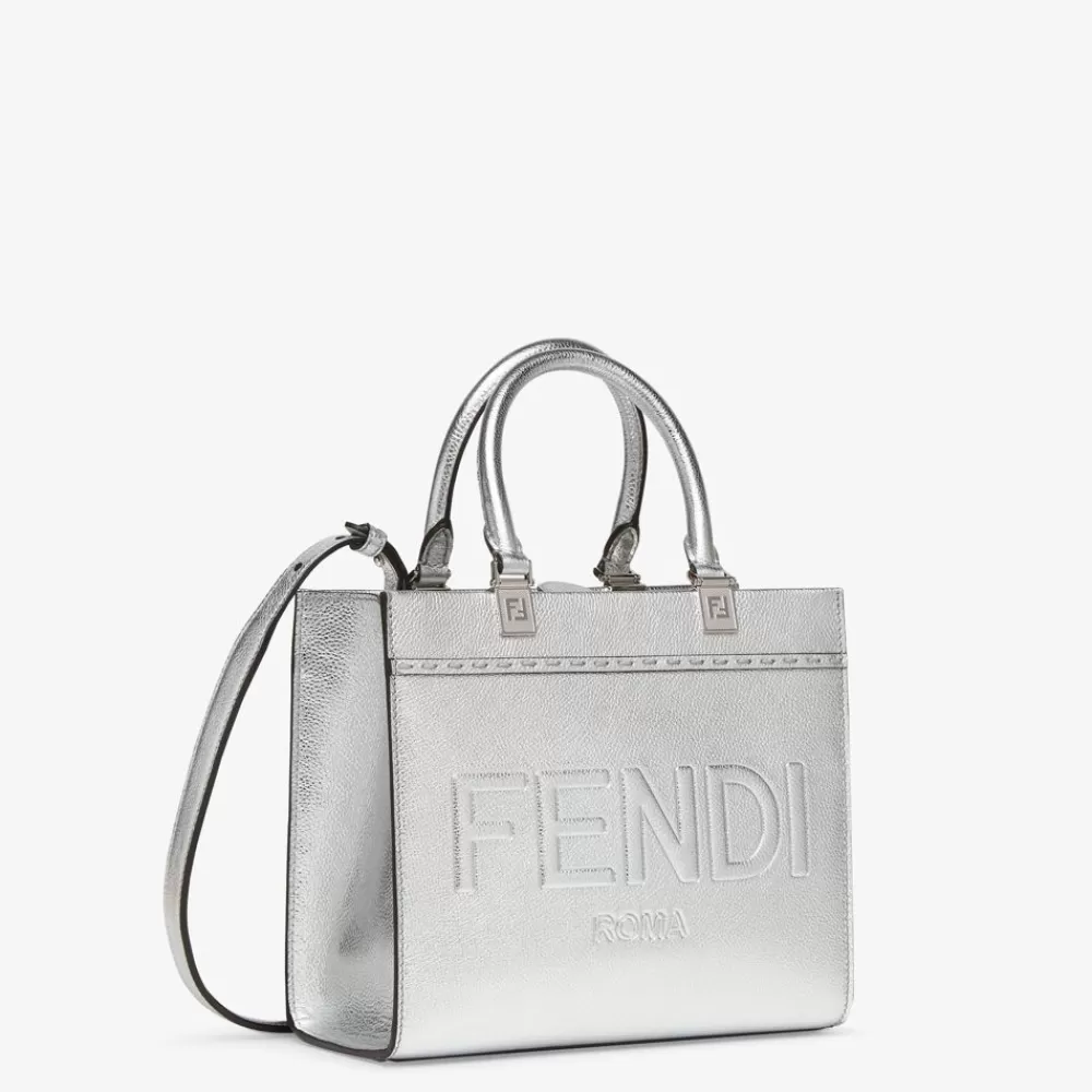 Borse Tote>Fendi Shopper In Pelle Argento