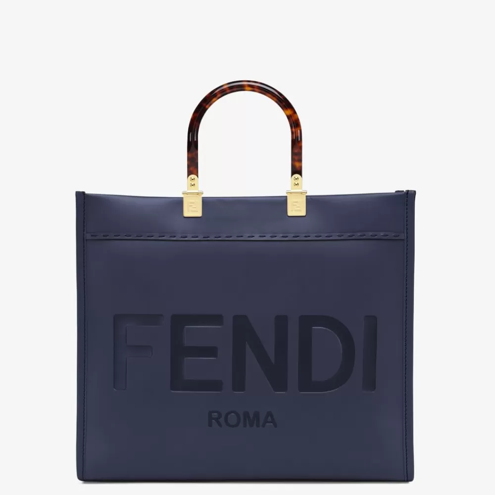 Borse Tote>Fendi Shopper In Pelle Blu Scuro