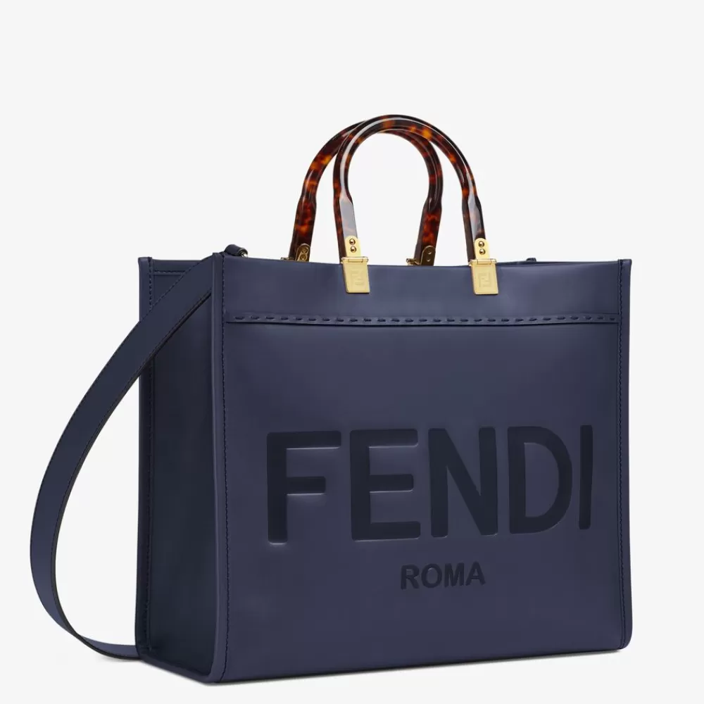 Borse Tote>Fendi Shopper In Pelle Blu Scuro