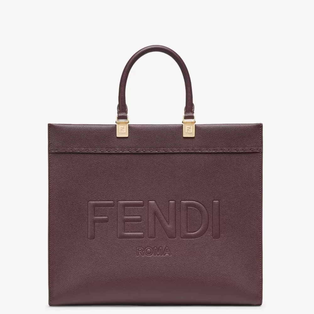 Borse Tote>Fendi Shopper In Pelle Bordeaux