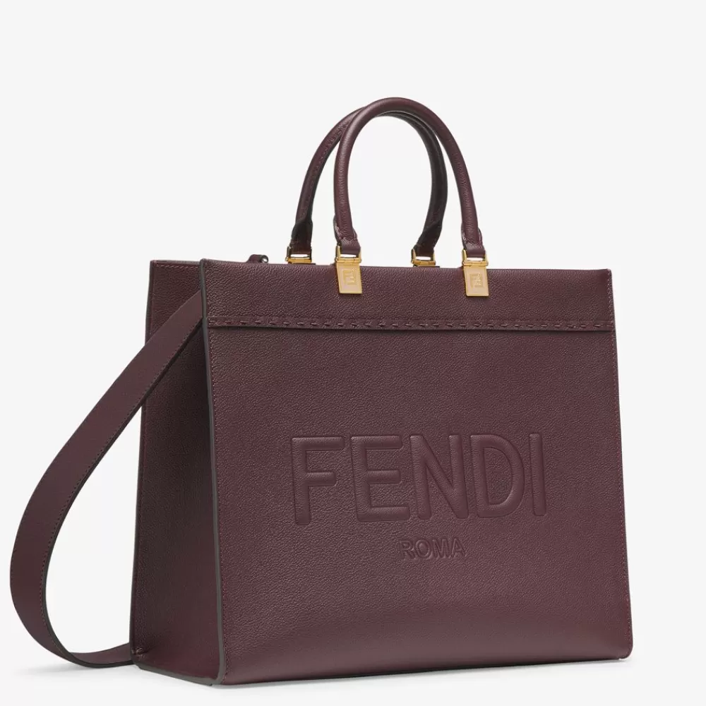 Borse Tote>Fendi Shopper In Pelle Bordeaux