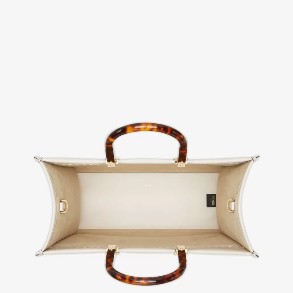 Borse Tote>Fendi Shopper In Pelle Camelia Con Ricamo Floreale