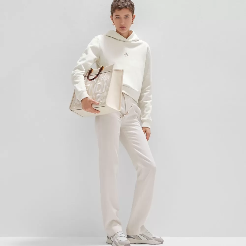 Borse Tote>Fendi Shopper In Pelle Camelia Con Ricamo Floreale