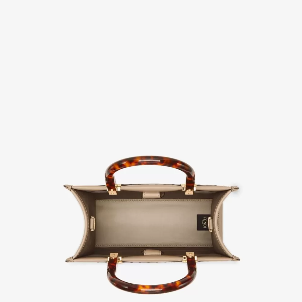 Borse Tote>Fendi Shopper In Pelle Tortora Con Ricamo Floreale