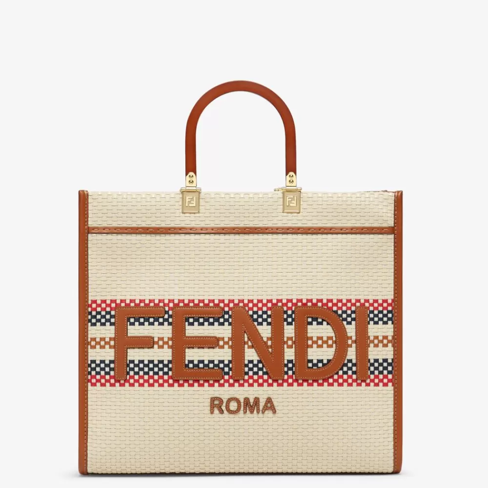 Borse Tote>Fendi Shopper In Tessuto Effetto Intrecciato E Righe Multicolore