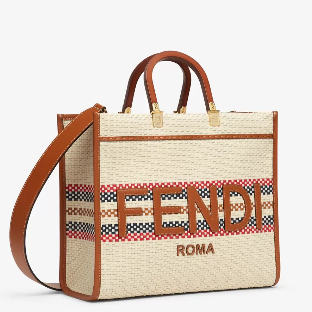 Borse Tote>Fendi Shopper In Tessuto Effetto Intrecciato E Righe Multicolore
