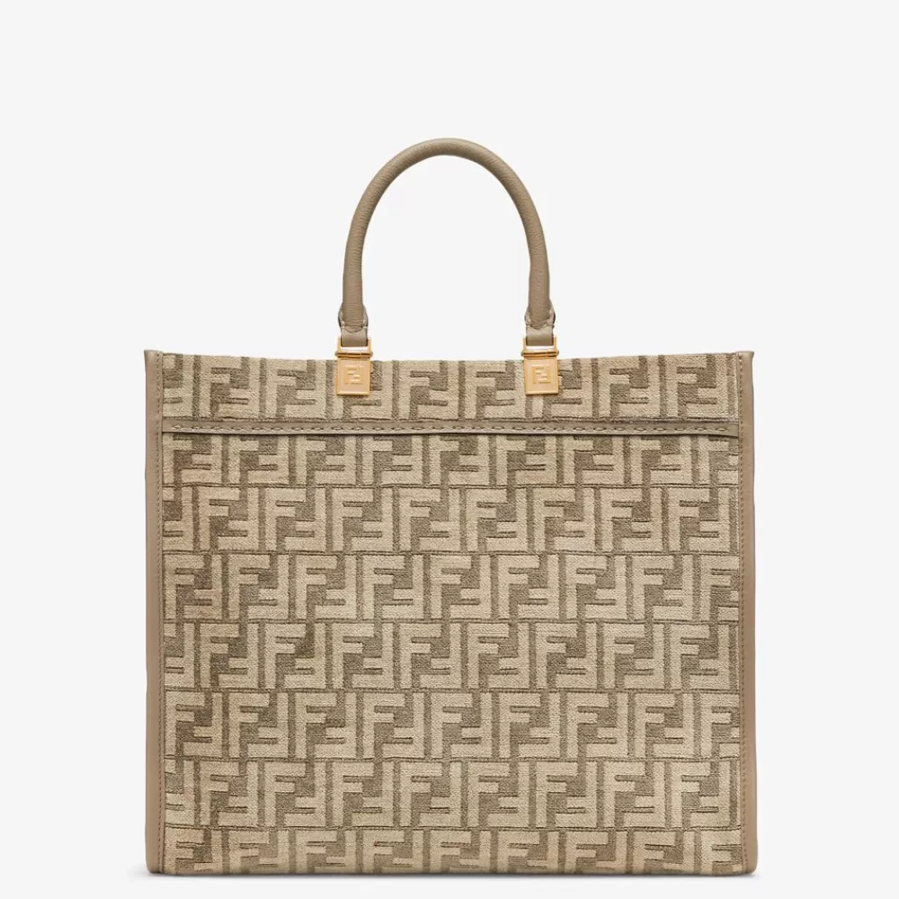 Borse Tote>Fendi Shopper In Tessuto Tapestry Tortora Con Motivo Ff