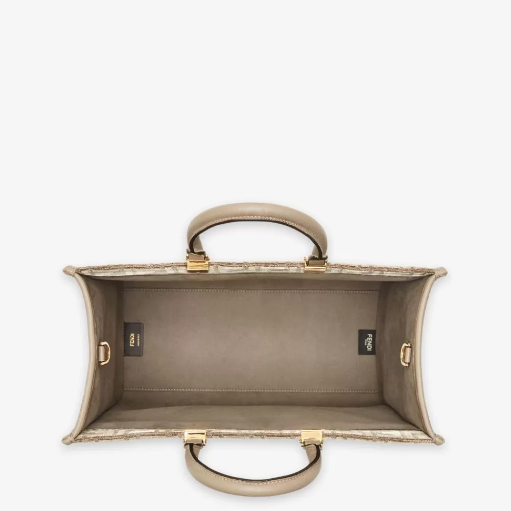 Borse Tote>Fendi Shopper In Tessuto Tapestry Tortora Con Motivo Ff