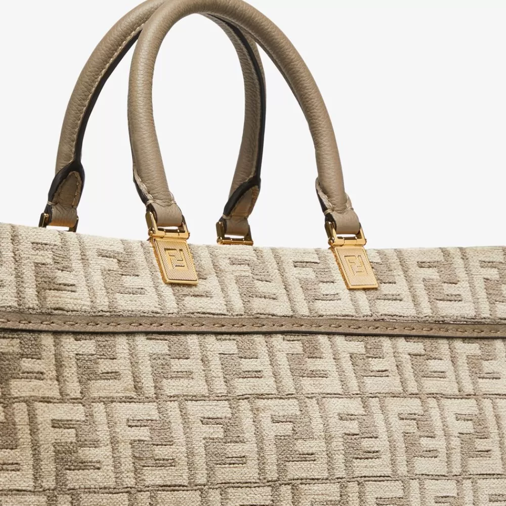 Borse Tote>Fendi Shopper In Tessuto Tapestry Tortora Con Motivo Ff