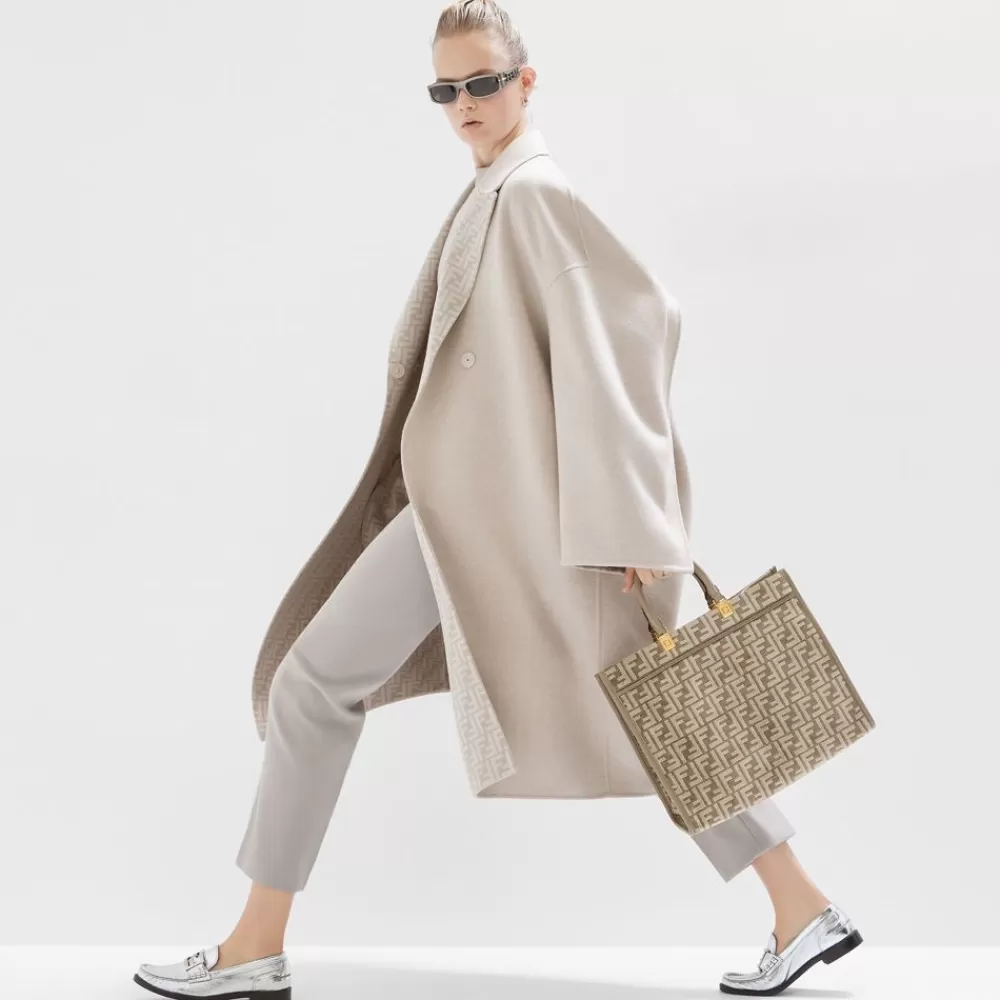 Borse Tote>Fendi Shopper In Tessuto Tapestry Tortora Con Motivo Ff