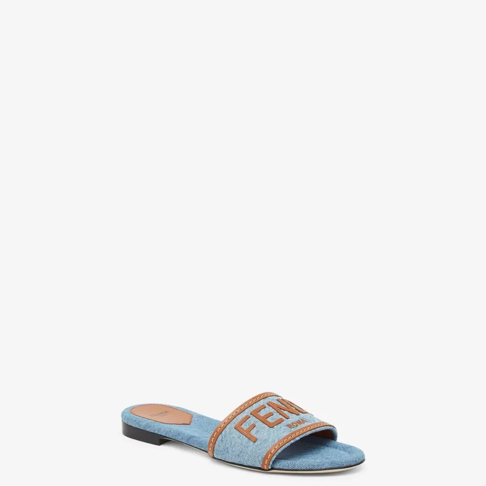 Slides E Sandali>Fendi Slide In Denim Azzurro