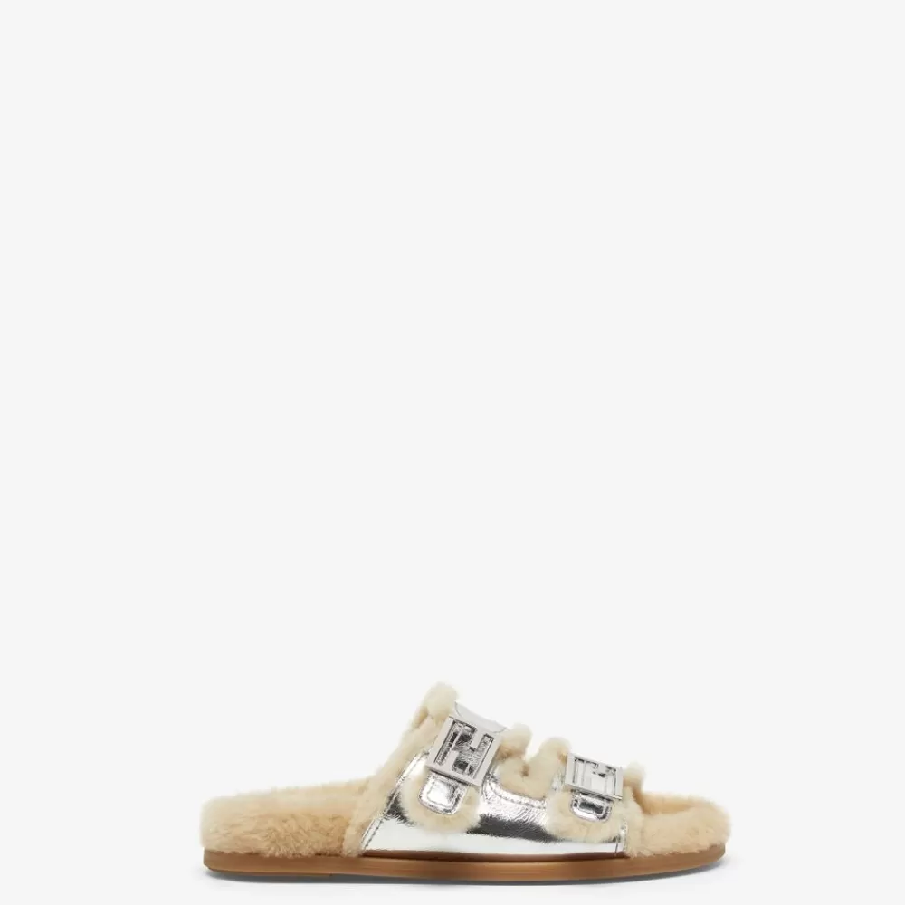 Slides E Sandali>Fendi Slide In Nappa Argento