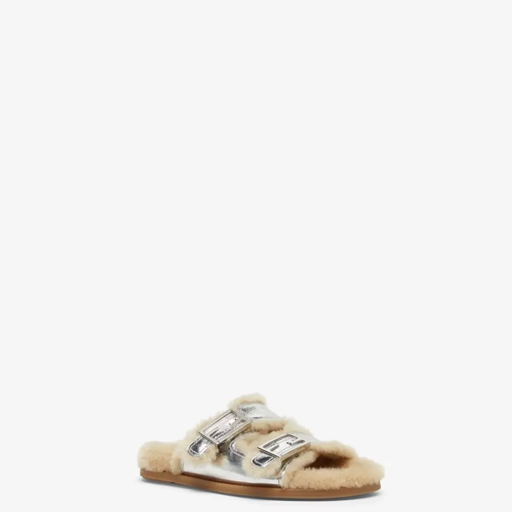 Slides E Sandali>Fendi Slide In Nappa Argento