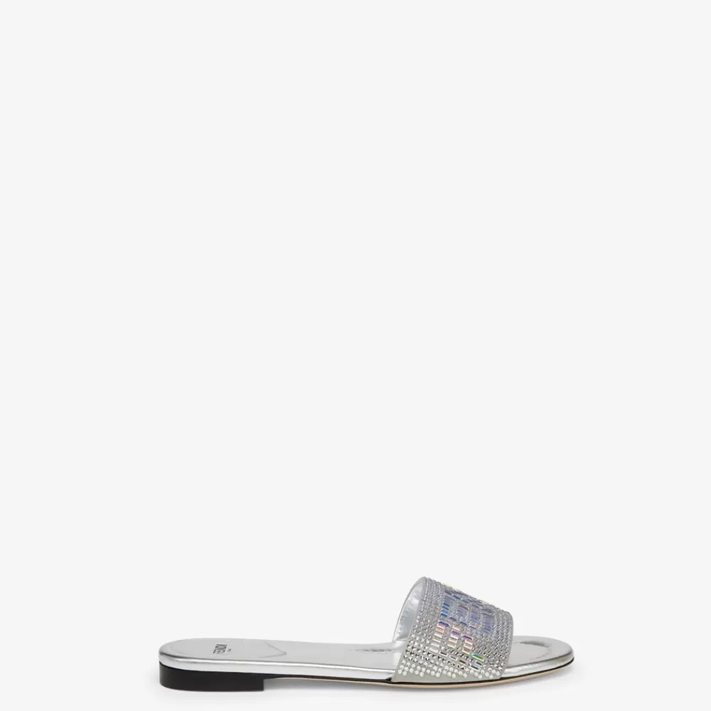 Slides E Sandali>Fendi Slide In Pelle Color Argento