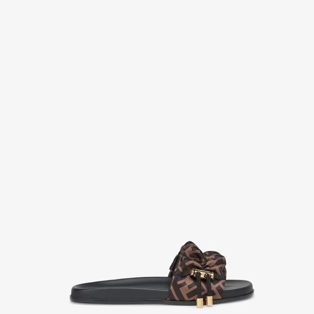 Slides E Sandali>Fendi Slide In Raso Marrone