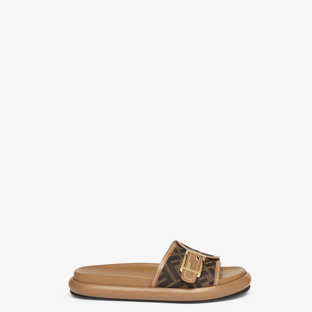 Slides E Sandali>Fendi Slide In Tessuto Marrone