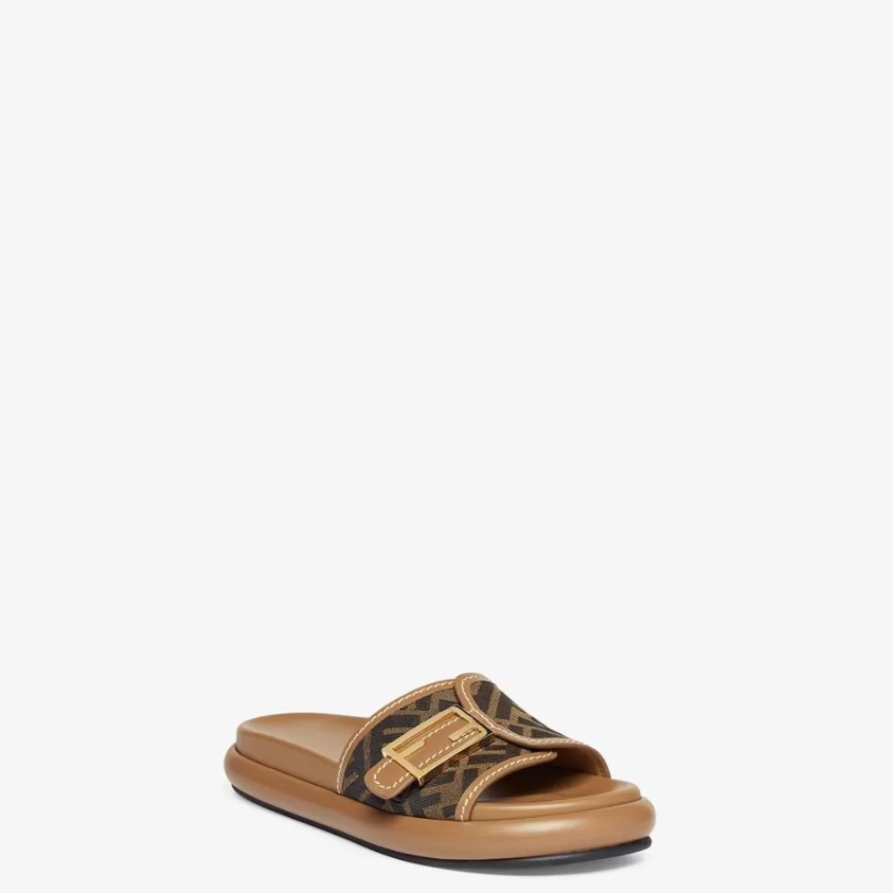 Slides E Sandali>Fendi Slide In Tessuto Marrone