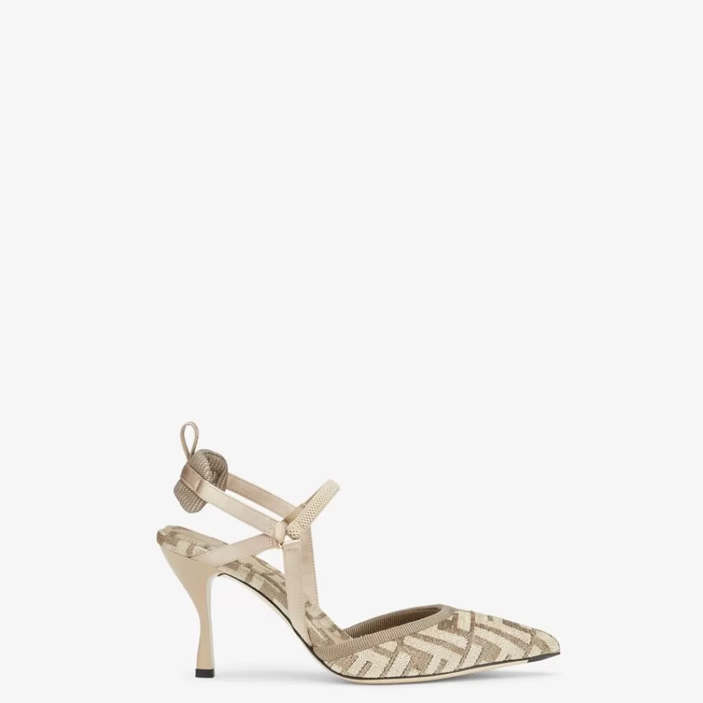 Decollete>Fendi Slingback Tacco Alto In Ciniglia Ff Beige