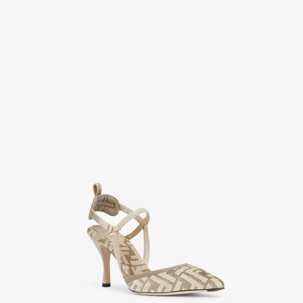 Decollete>Fendi Slingback Tacco Alto In Ciniglia Ff Beige