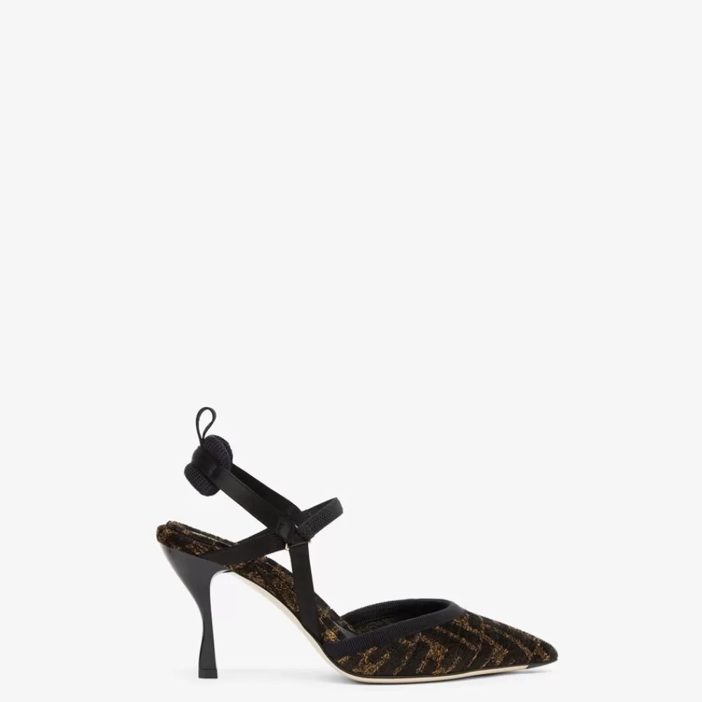 Decollete>Fendi Slingback Tacco Alto In Ciniglia Nera