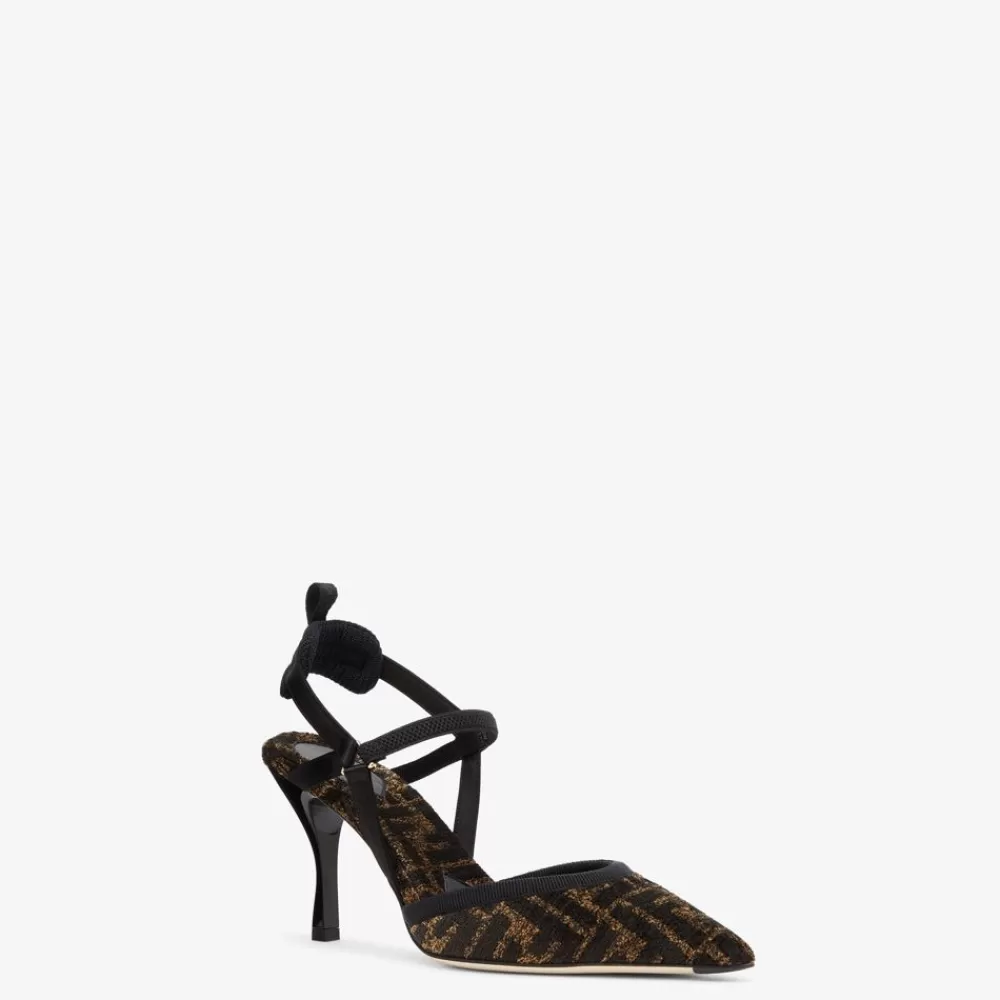 Decollete>Fendi Slingback Tacco Alto In Ciniglia Nera
