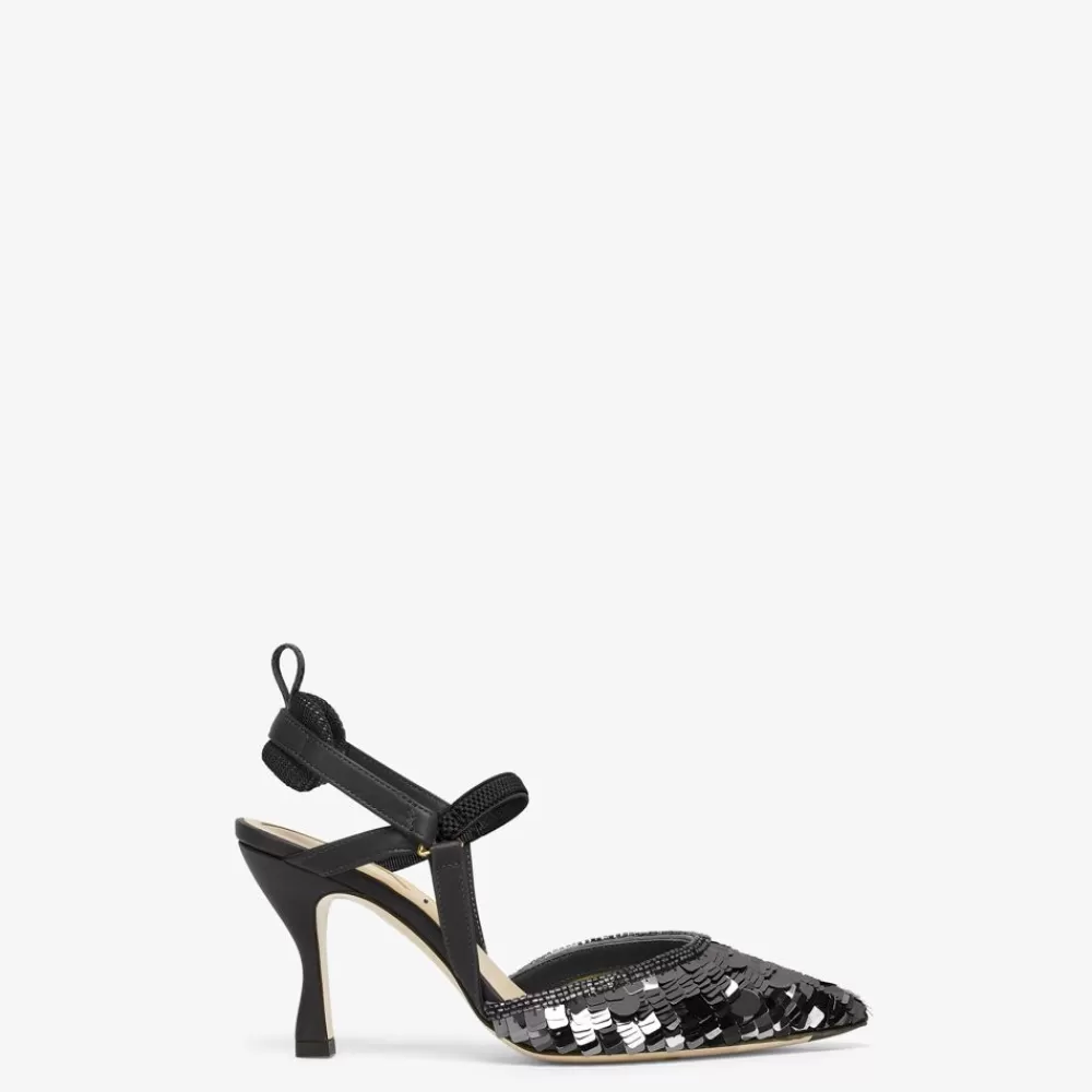 Decollete>Fendi Slingback Tacco Alto In Paillette Nere